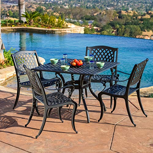 Christopher Knight Home Hallandale 5-Piece Cast Aluminum Outdoor Dining Set Black Sand