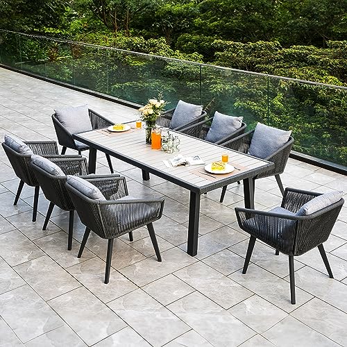 Astomi 9-Piece Outdoor Patio Dining Set Rattan Furniture for 8 with Cushions Medium Grey