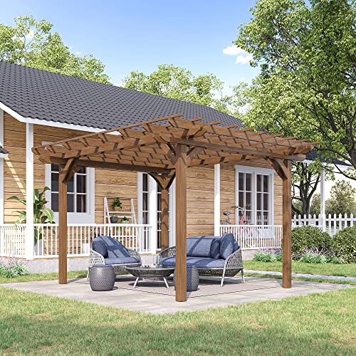 Outsunny 12' x 10' Outdoor Wood Pergola Gazebo for Climbing Plants Brown