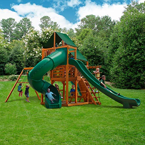 Gorilla Playsets Great Skye II Wood Swing Set with Green Vinyl Canopy Amber