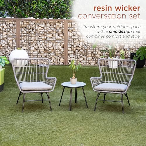 Alpine Corporation Outdoor Resin Wicker Conversation Set with Cushions