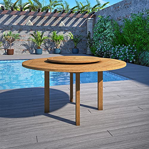 Amazonia Arezzo 7-Piece Outdoor Round Lazy Susan Dining Table Set Teak Finish