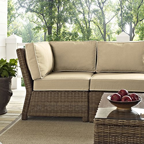 Crosley Furniture Bradenton 5-Piece Outdoor Sectional Sofa Set Brown with Sand Cushions