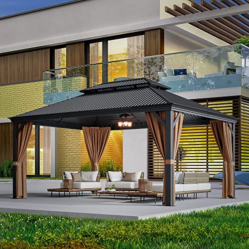 Greesum 12'x16' Hardtop Metal Gazebo Black