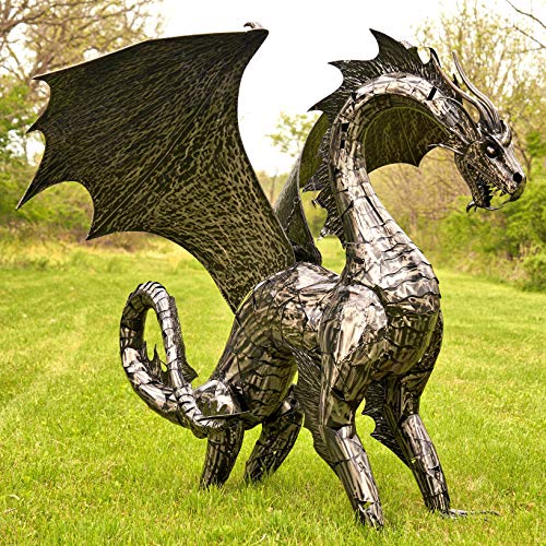 Zaer Ltd. Large Metal Dragon Statue 89" L x 79" W x 73" H Metallic Silver