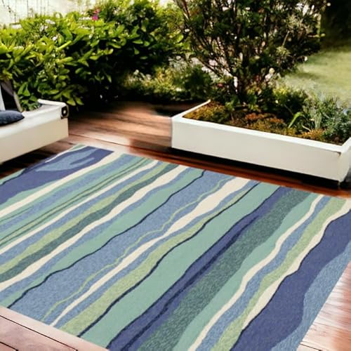 HomeRoots 8' x 10' Blue Green Abstract Waves Indoor Outdoor Area Rug