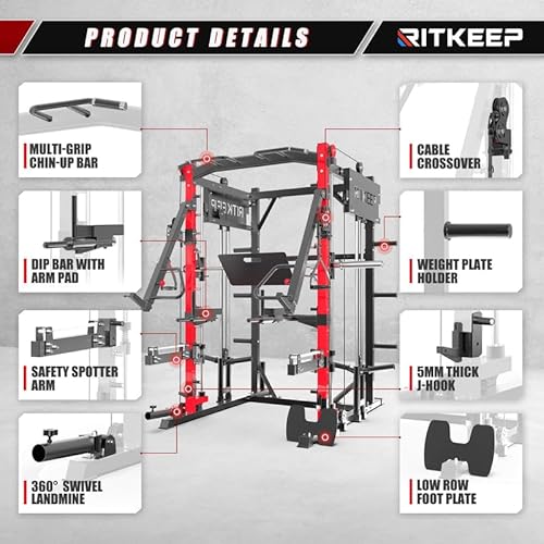 RitKeep Fitness PMAX 4750 Smith Machine Home Gym Combo Plus Black