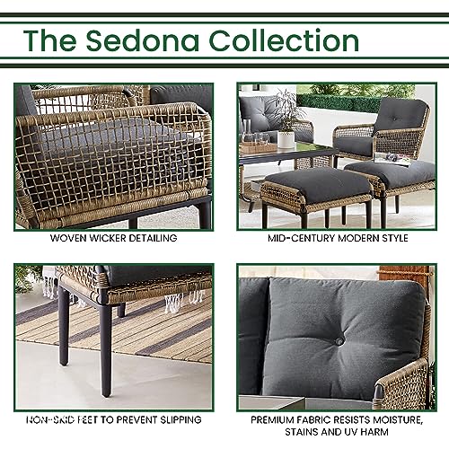 Hanover Sedona Outdoor 6-Piece Conversation Set Wicker Patio Furniture Charcoal/Tan