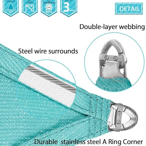 COARBOR Heavy Duty Reinforced Wire Sun Shade Sail Rectangle Canopy Cover Turquoise Green