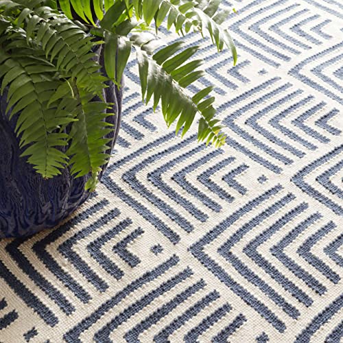 Dash & Albert Cleo Indoor/Outdoor Area Rug 5' x 8' Navy Geometric Handwoven Washable