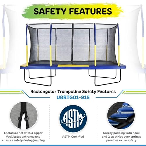 Upper Bounce Rectangle Trampoline Set with Premium Enclosure Blue/Yellow