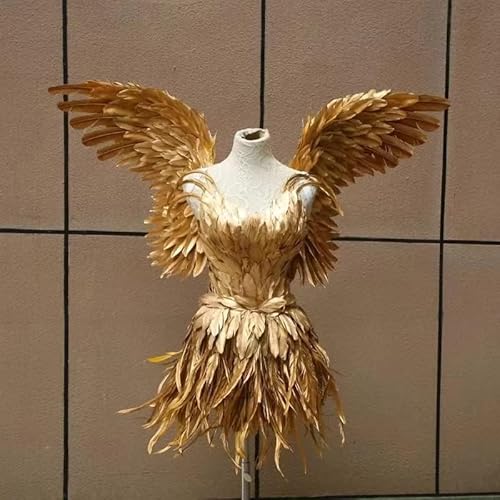 HoHoHuo Gold Feather Fairy Wings Costume
