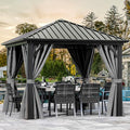 DWVO 10x10ft Hardtop Gazebo with Nettings and Curtains, Heavy Duty Galvanized Steel, Gray