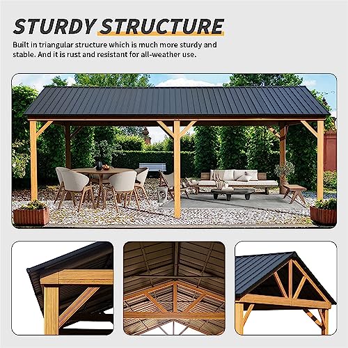 LOPOO Hardtop Metal Gazebo Aluminum Frame Pavilion Yellow Brown 12Ft x 20Ft