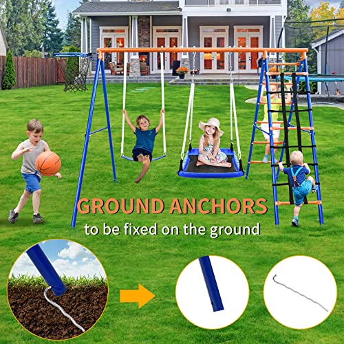 Kiriner 5-in-1 Heavy Duty Backyard Swing Set Orange & Blue