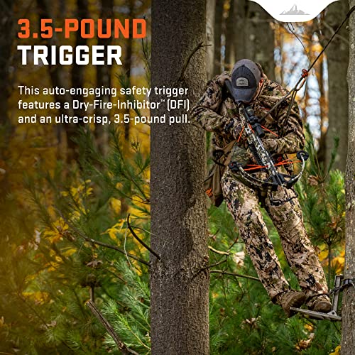 Wicked Ridge Rampage XS Crossbow Peak XT 390 FPS with Lighted Scope, Rope-Sled, Tactical Stock & 3 Arrows Peak Camo