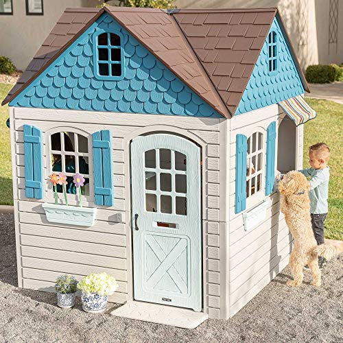 Lifetime Heavy Duty Plastic Outdoor Playhouse 6ft x 6ft x 7ft Beige & Blue