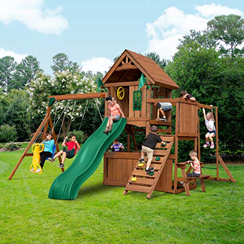 Swing-N-Slide Knightsbridge Wooden Swing Set with Slide & Monkey Bars, Green