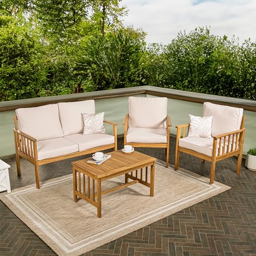 JONATHAN Y Everly 4-Piece Modern Cottage Acacia Wood Outdoor Patio Set Beige/Teak Brown