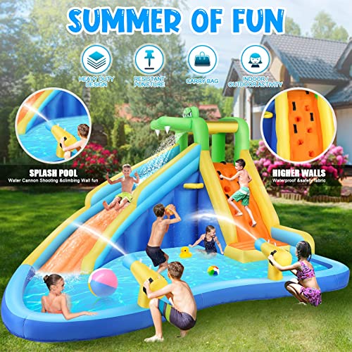 AKEYDIY Inflatable Water Slide Park with Splash Pool and Climbing Wall