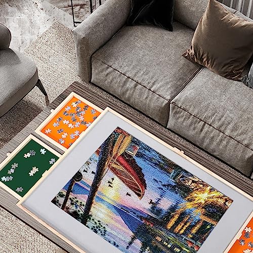 Jighaus Jigsaw Puzzle Board Table with Cover Mat & Storage Drawers Natural/1000 Pieces