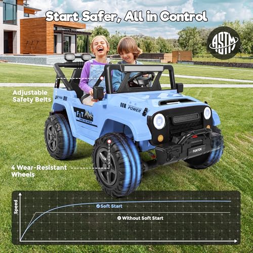 FUNTOK 2 Seater 24V Ride On Truck Grey Blue
