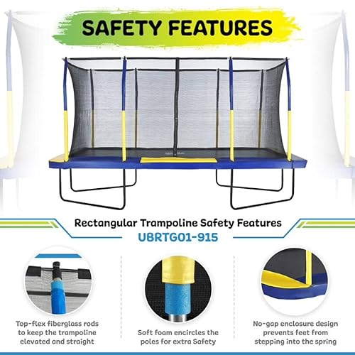 Upper Bounce Rectangle Trampoline Set with Premium Enclosure Blue/Yellow