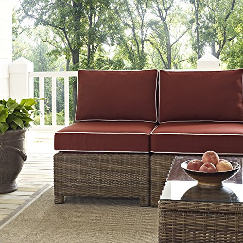 Crosley Furniture Bradenton 5-Piece Outdoor Sectional Sofa Set Brown with Sangria Cushions