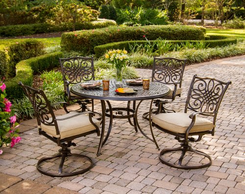 CAMBRIDGE Seasons 5-Piece Outdoor Dining Set with 4 Cushioned Swivel Rockers and 48" Round Table Tan