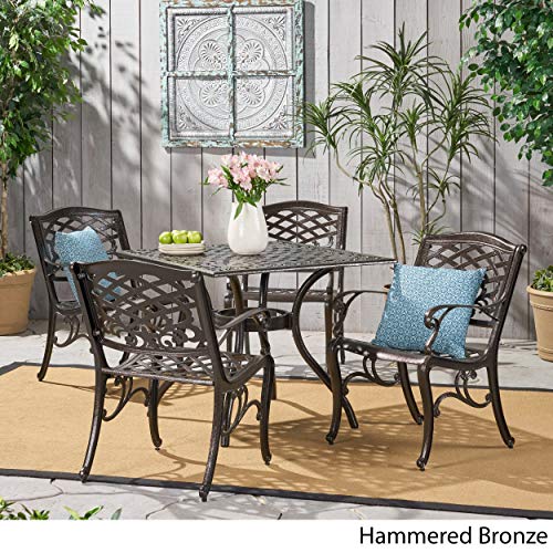 Christopher Knight Home Hallandale Outdoor Sarasota 5-Piece Cast Aluminum Dining Set Hammered Bronze