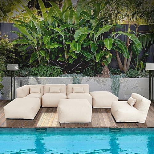 OPEAK 7PC Alassio Outdoor Patio Furniture Set Light Beige