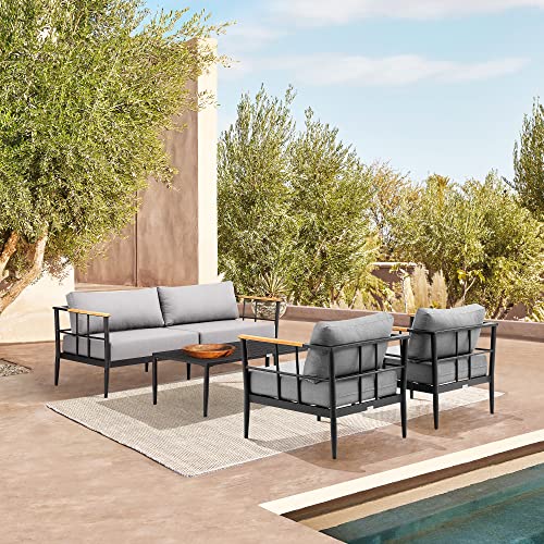Armen Living Shari Modern Outdoor Patio Conversation Set, 4 Piece, Black