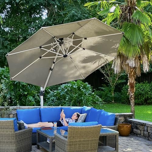 PURPLE LEAF 11 Feet Double Top Deluxe Round Patio Umbrella Offset Hanging Cantilever Spectrum Graphite