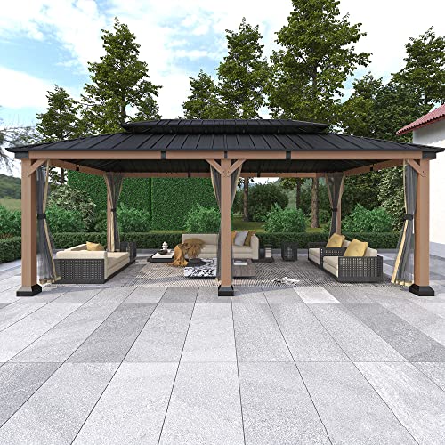 MONDAWE Cedar Wood Gazebo 12x20Ft Hardtop Pavilion with Netting