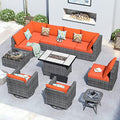 Generic XIZZI 11-Piece Outdoor Sectional Sofa Set with Swivel Rocking Chairs and Fire Pit Table Orange Red