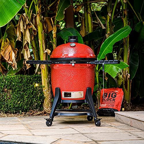 Kamado Joe Big Joe Series III 24-Inch Ceramic Charcoal Grill and Smoker with Premium Cart and SloRoller Insert Blaze Red