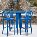 Flash Furniture 30" Round Blue Metal Indoor-Outdoor Bar Table Set with 4 Stools