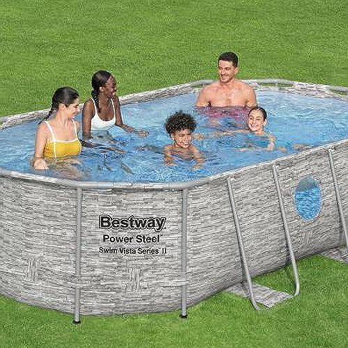 Bestway Power Steel Swim Vista Series II Above Ground Swimming Pool Gray