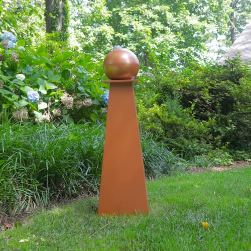 Garden Artisans Decorative Pipe Cover - Hollow Pyramid Pedestal with Sphere Garden Decor Rust
