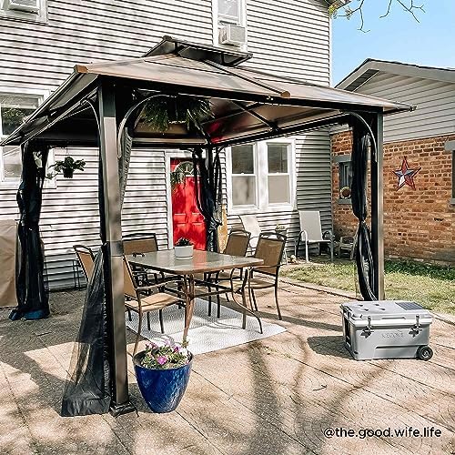 Sunjoy Hardtop Gazebo 10x12 ft Outdoor Heavy Duty Steel Frame Brown
