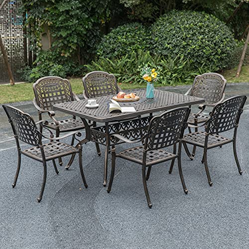 Gardenised Bronze Indoor and Outdoor Dining Set with 6 Chairs and 1 Table, Bistro Patio Cast Aluminum