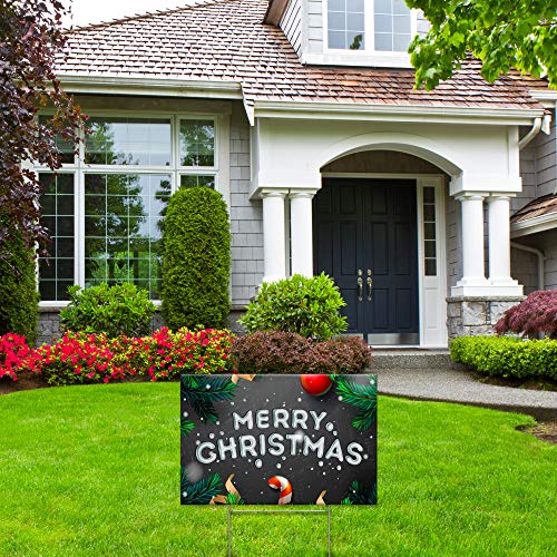 Yard Sign Merry Christmas Happy Holidays Lawn Sign 18" x 12" with Heavy Duty Stake
