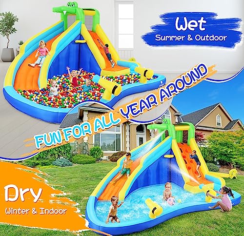 Wesoky 8in1 Inflatable Water Park Slide with Blower and Sprinkler