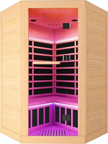 ToTibuy Corner Infrared Sauna 2-3 Person Canadian Hemlock Low-EMF Wood Color