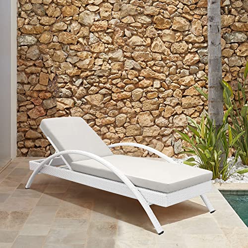 Armen Living Aloha Outdoor Patio Chaise Lounge Chair White Aluminum and Wicker with Gray Cushion