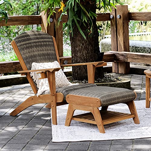 Cambridge Casual 2-Piece Auburn Padded Upholstered Outdoor Adirondack Chair Teak Wood / All-weather Wicker