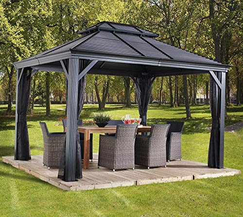 Sojag Outdoor 12' x 16' Mykonos Double Roof Hardtop Gazebo Dark Grey