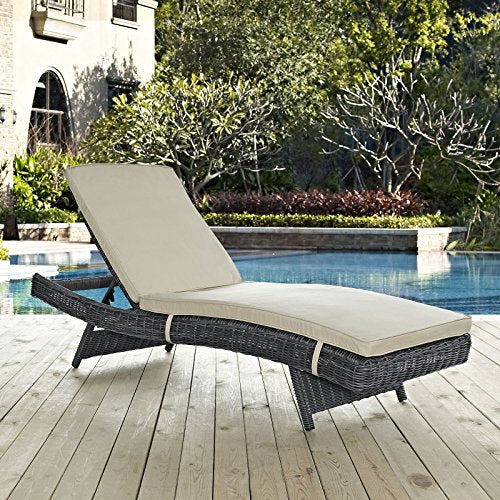 Modway Summon Wicker Rattan Outdoor Chaise Lounge Chair Beige