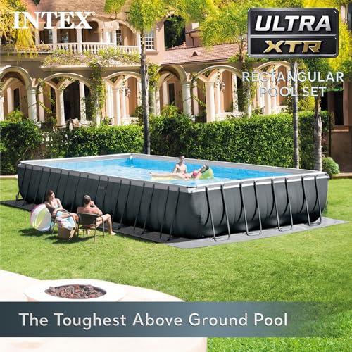 Intex Ultra XTR Deluxe Rectangular Above Ground Pool Set 32ft x 16ft x 52in with Sand Filter Pump Gray