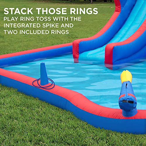 SUNNY & FUN 2-in-1 Inflatable Water Slide Park with Climbing Wall, Slide, Bouncer & Splash Pool Blue/Red